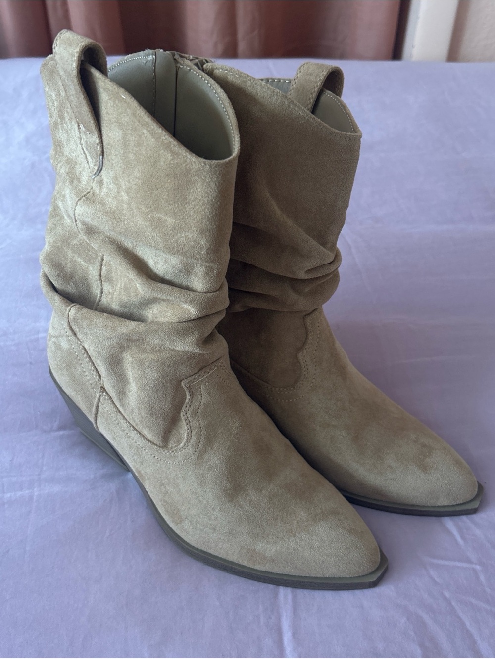 Time and Tru Slouchy Suede Ankle Booties in Taupe